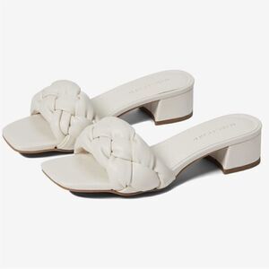 Marc Fisher Calvie Braided Ivory Cream White Block Heel Slide Sandals